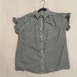 White and Green Ruffled Short Sleeve Blouse